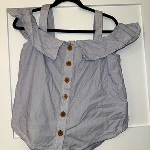 Maeve Blue Striped Off-Shoulder Top